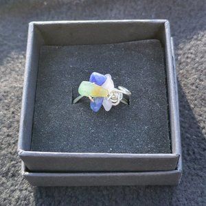 HandCrafted Gemstone Ring Silver Rose Quartz Blue Lapis Lazuli Green Aventurine